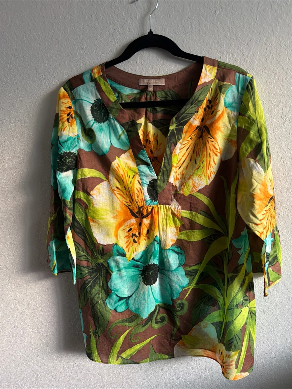 Tommy Bahama Women’s Sz L Tropical Floral Resortwear Beachwear Tunic Top Lime
